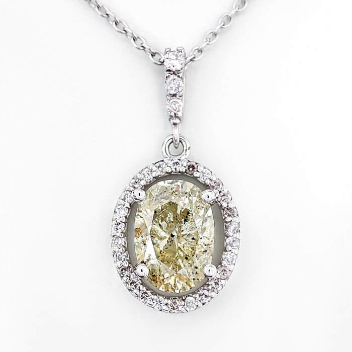 Vedhæng - 14 karat Hvidguld -  2.27ct. tw. Gul Diamant (Naturfarvet) - Diamant