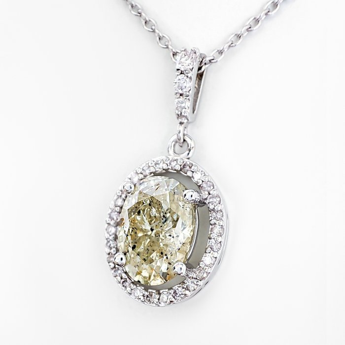 Vedhæng - 14 karat Hvidguld -  2.27ct. tw. Gul Diamant (Naturfarvet) - Diamant