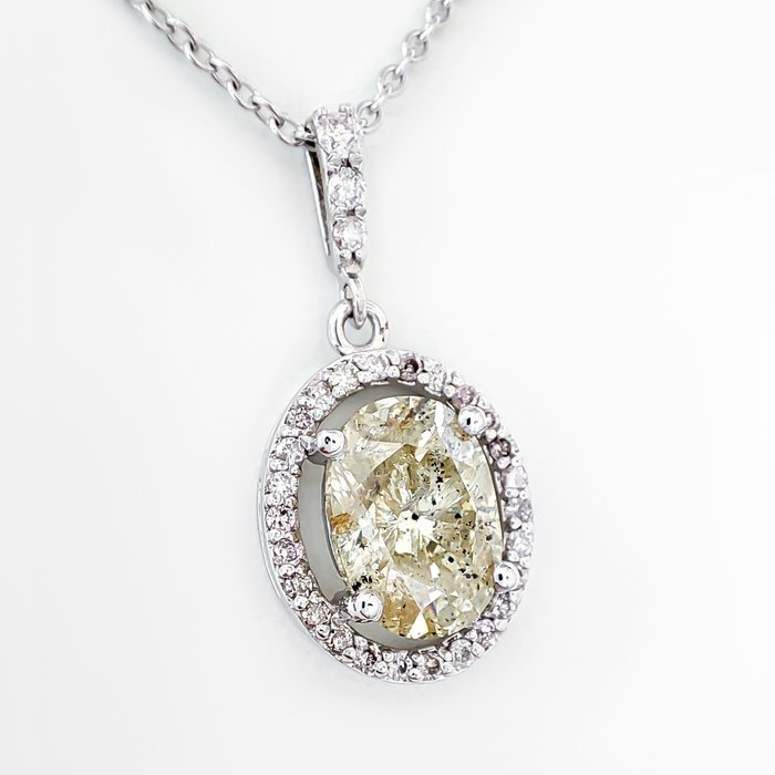 Vedhæng - 14 karat Hvidguld -  2.27ct. tw. Gul Diamant (Naturfarvet) - Diamant