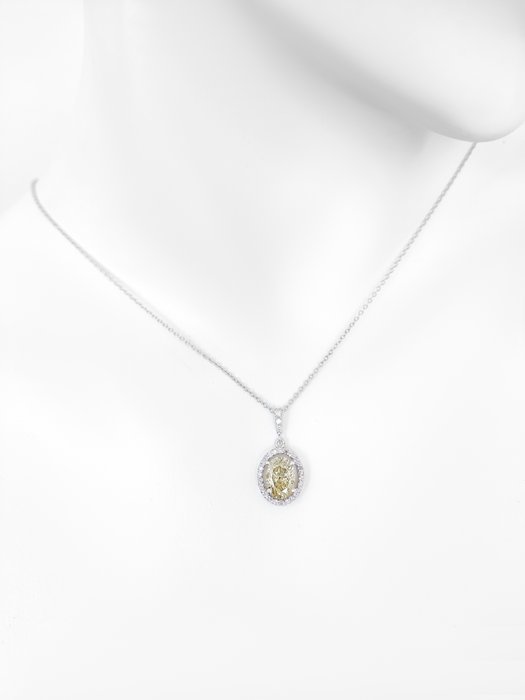 Vedhæng - 14 karat Hvidguld -  2.27ct. tw. Gul Diamant (Naturfarvet) - Diamant