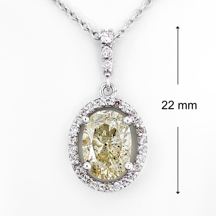 Vedhæng - 14 karat Hvidguld -  2.27ct. tw. Gul Diamant (Naturfarvet) - Diamant