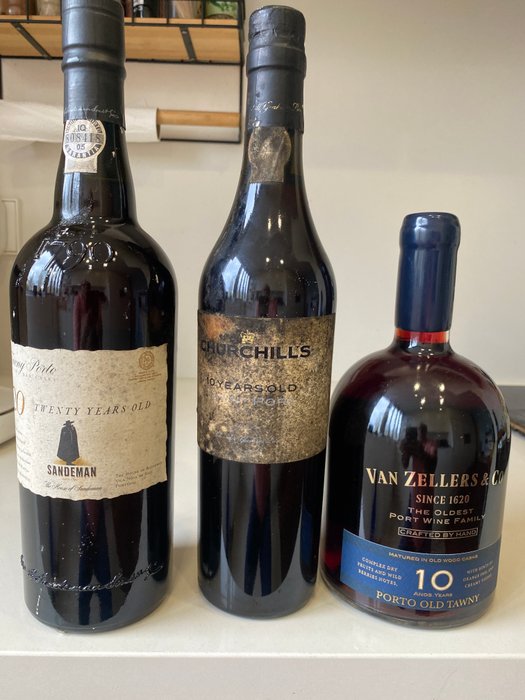 Vanzeller 10 yrs old Tawny, Sandeman 20 yrs old Tawny, Churchills 10 yrs old Tawny -  Douro  - 3 Flasker (0,75 L)