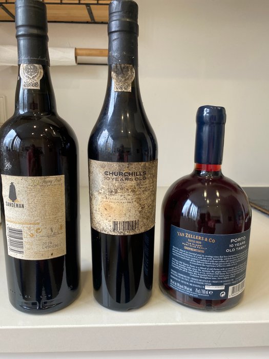 Vanzeller 10 yrs old Tawny, Sandeman 20 yrs old Tawny, Churchills 10 yrs old Tawny -  Douro  - 3 Flasker (0,75 L)