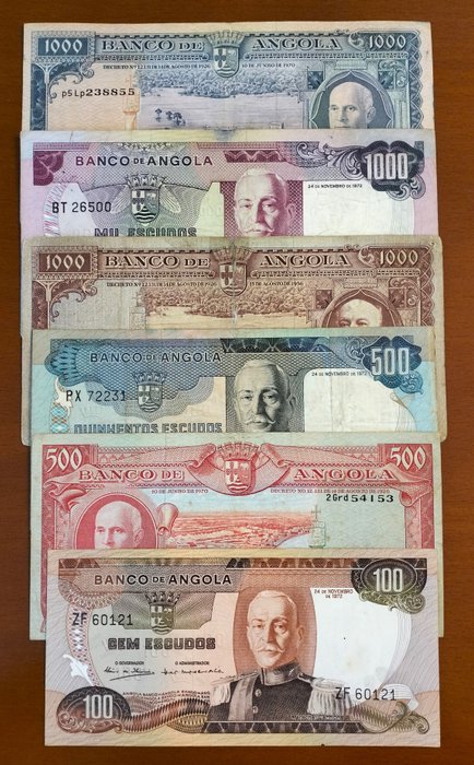 Angola - 6  Banknotes - various dates  (Ingen mindstepris)