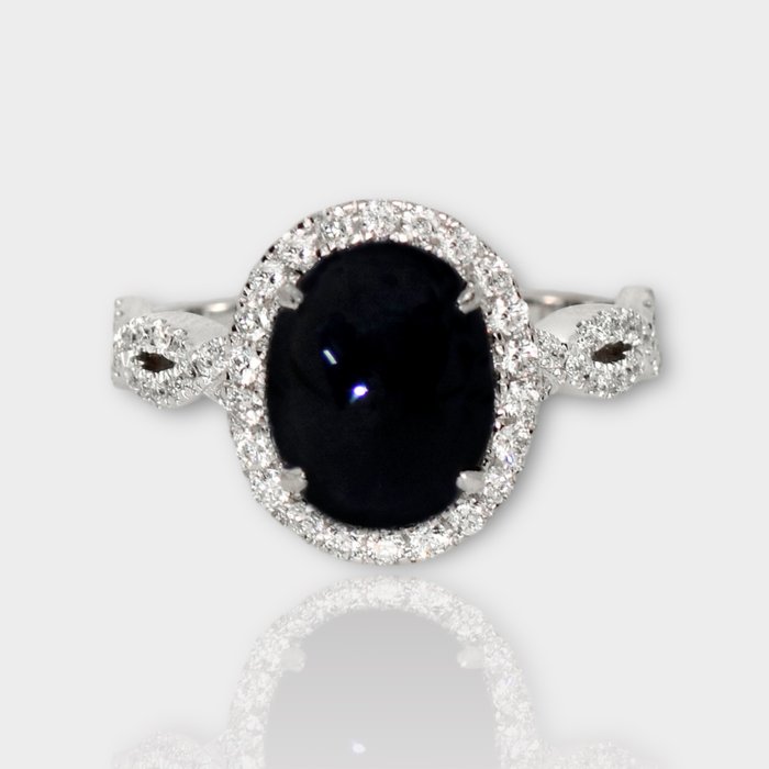 Ingen mindstepris - Ring - 14 karat Hvidguld -  3.57ct. tw. Safir - Diamant - IGI 3,11 ct Deep Blue