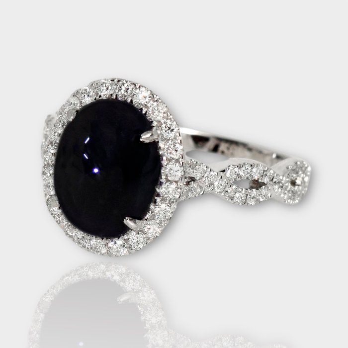 Ingen mindstepris - Ring - 14 karat Hvidguld -  3.57ct. tw. Safir - Diamant - IGI 3,11 ct Deep Blue