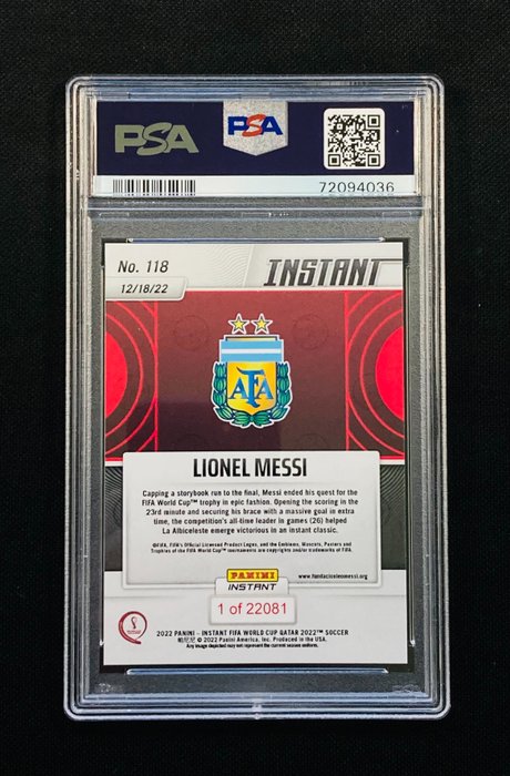 2022 Panini Instant World Cup Lionel Messi #118 PSA 10 - 1 Graded card