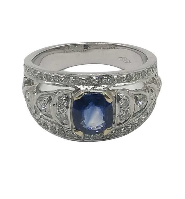 Ring - 18 kraat Hvidguld -  197ct tw Safir - Diamant