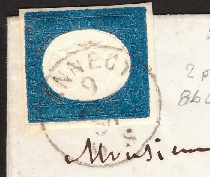 Antikke Italienske Stater - Sardinien 1854 - Brev med 20 c. Tredje nummer fra Annecy for Bonneville - Sassone 8b