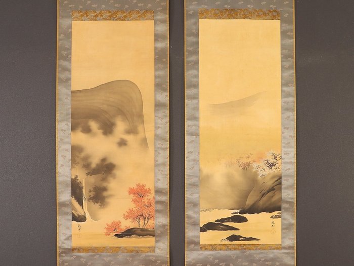 Very fine landscape diptych signed - including inscribed tomobako - Hashimoto Gaho (1835-1908) - Japan - Meiji-perioden (1868-1912)