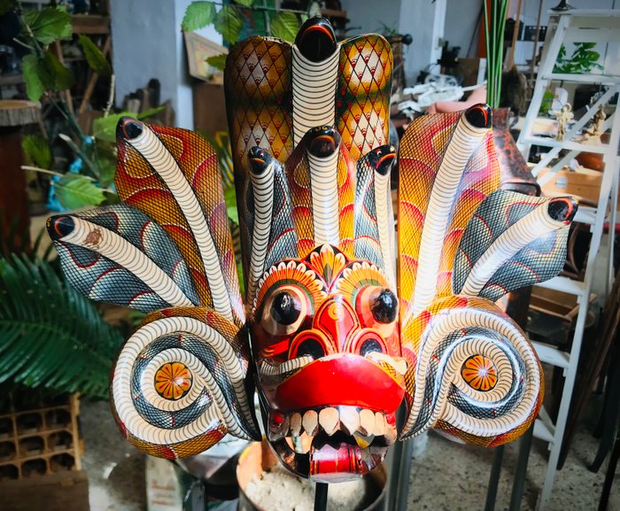 Naga Raksha - Træ, polykromi - Sri Lanka - 20. århundrede cobra rituel maske