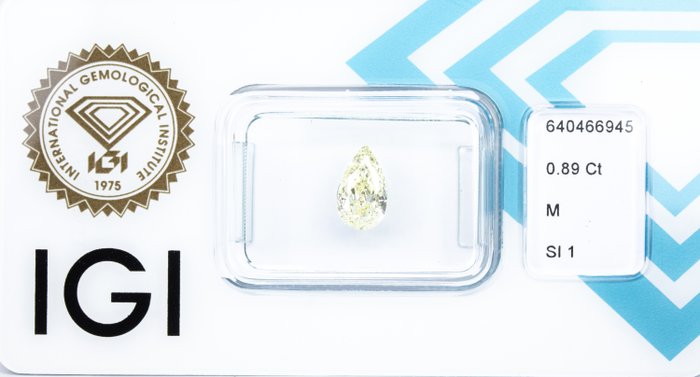 Ingen mindstepris - 1 pcs Diamant  (Natur)  - 0.89 ct - Pære - M - SI1 - International Gemological Institute (IGI)