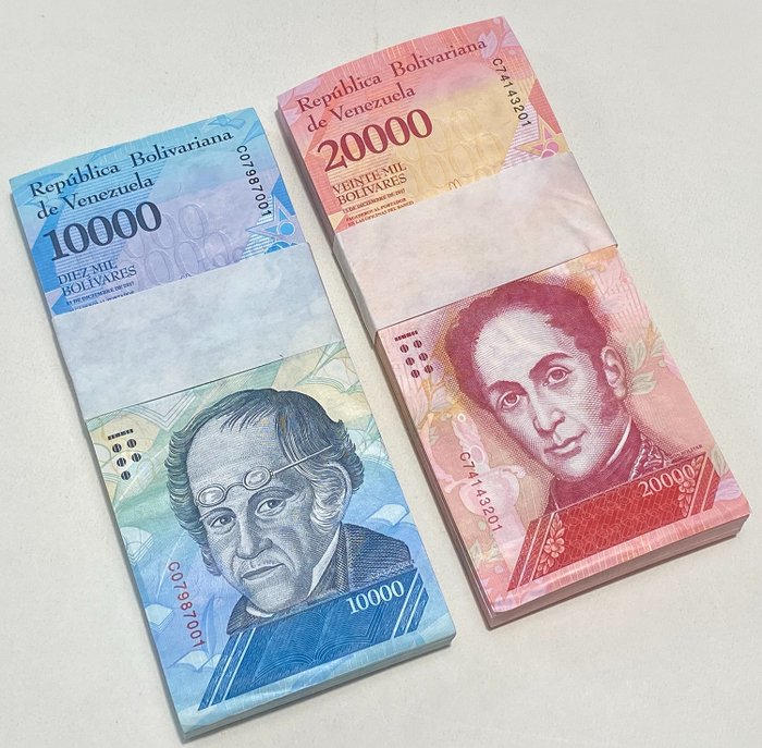 Venezuela. - 100 x 10 000 and 100 x 20 000 Bolívares - 2017 - Pick 98b and Pick 99c - 2 Bundles  (Ingen mindstepris)