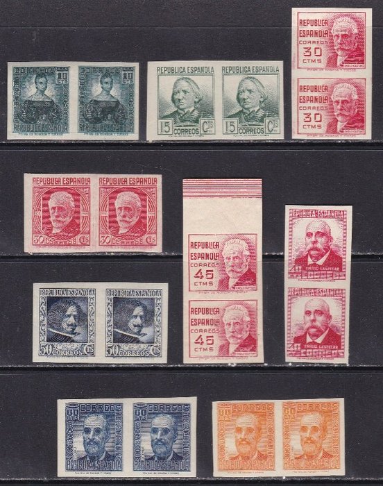 Spanien 1936/1938 - Karakterer Edifil 732s/740s - Komplet serie uden fortanding - Par