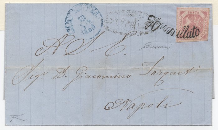 Italien 1858/1860 - REGNO DI NAPOLI Annullo a Svolazzo Tipo 26 - MANFREDONIA (con bollo VIESTI) - Catalogo Sassone Anno 2022