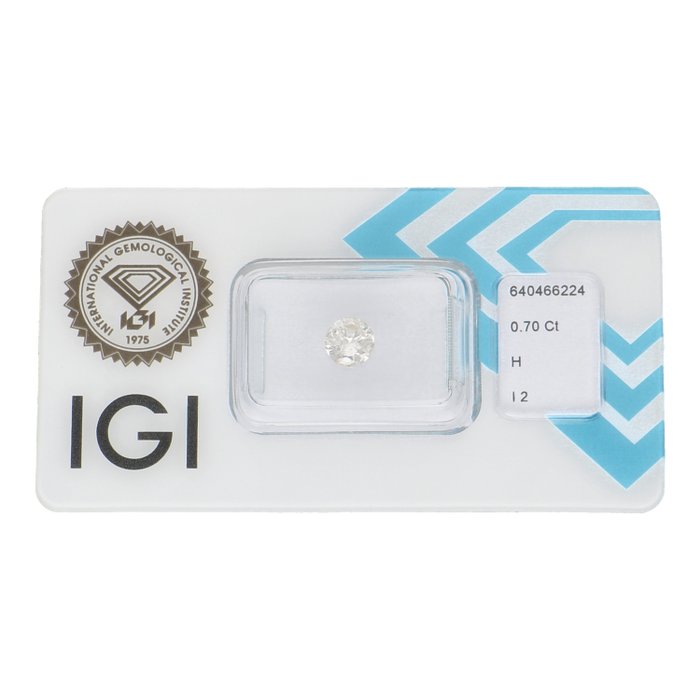 Ingen mindstepris - 1 pcs Diamant  (Natur)  - 0.70 ct - Rund - H - I2 - International Gemological Institute (IGI)