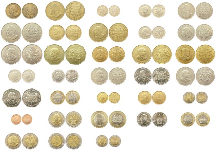 Kenya. Various Denominations 1966/2010 (33 coins)  (Ingen mindstepris)