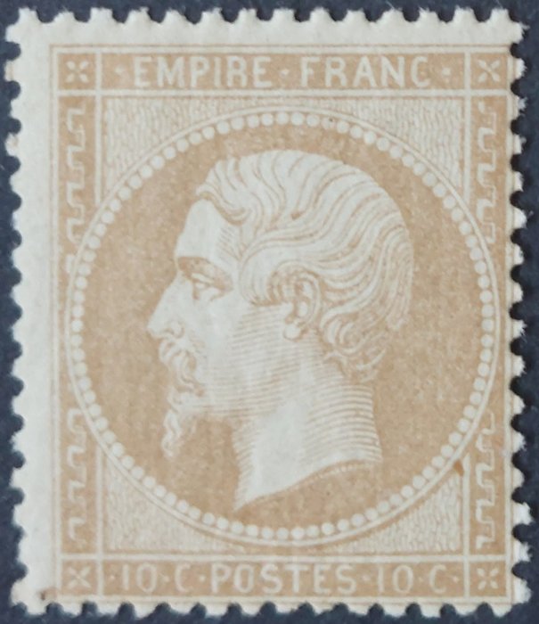 Frankrig 1862 - Napoleon III takket, 10 c. bistre, Signeret ROUMET med CERTIFIKAT - Yvert 21