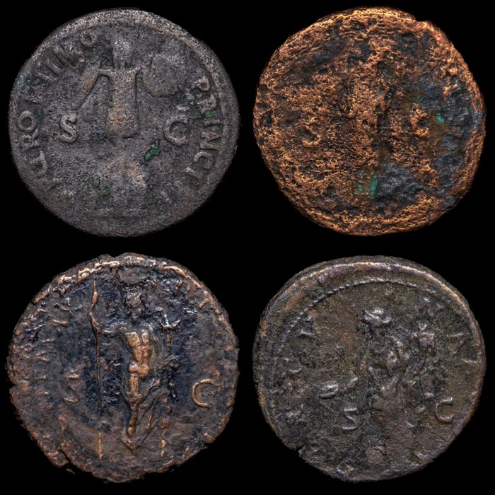 Romarriket Lote de 4 monedas Æ incl: Ases de Nerva Adriano y Dupondio de Trajano  (Ingen mindstepris)