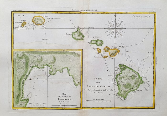 America - Nordamerika / Stillehavet / Hawaii-øerne / Honolulu / Oahu; Desmarest  Bonne - Carte des Isles Sandwich / Plan de la baye de Karakakooa - 1781-1800