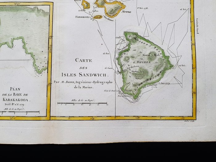 America - Nordamerika / Stillehavet / Hawaii-øerne / Honolulu / Oahu; Desmarest  Bonne - Carte des Isles Sandwich / Plan de la baye de Karakakooa - 1781-1800