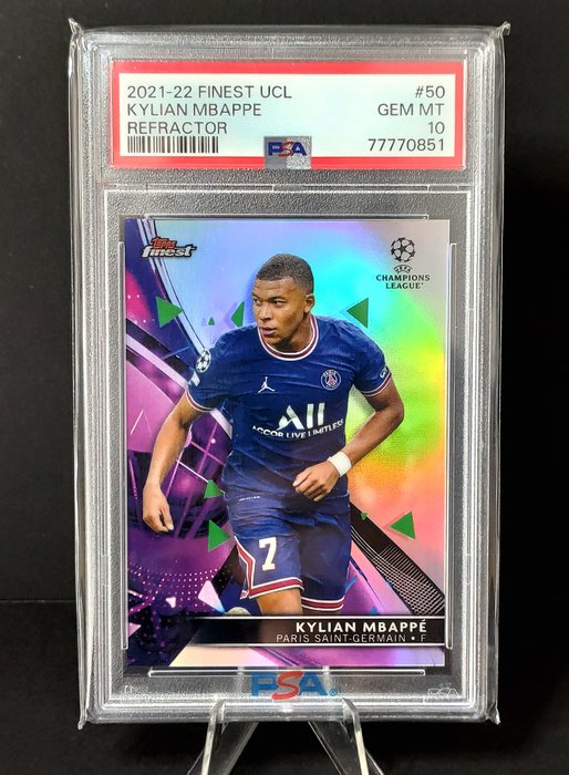 2021/22 Topps Finest Uefa Champions League Kylian Mbappé Refractor PSA 10 Graded card