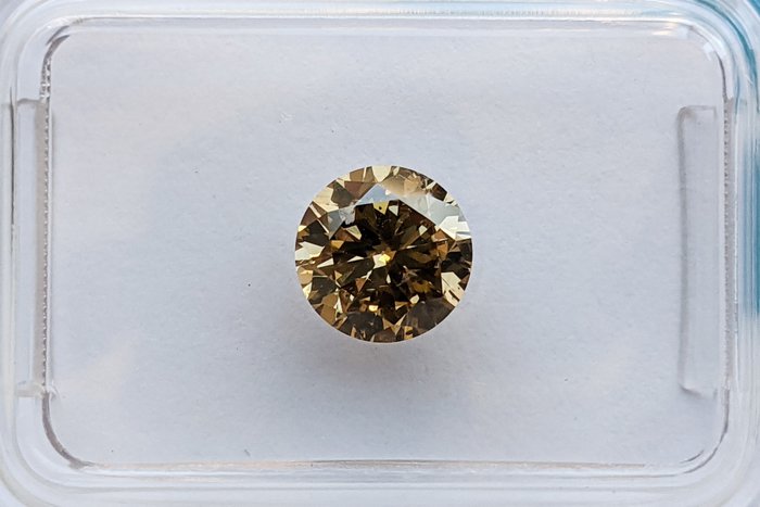 Ingen mindstepris - 1 pcs Diamant  (Naturfarvet)  - 1.00 ct - Rund - Fancy deep Gullig Brun - SI2 - International Gemological Institute (IGI)