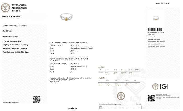 Ring - 14 karat Hvidguld -  0.88ct. tw. Diamant (Naturfarvet) - Diamant