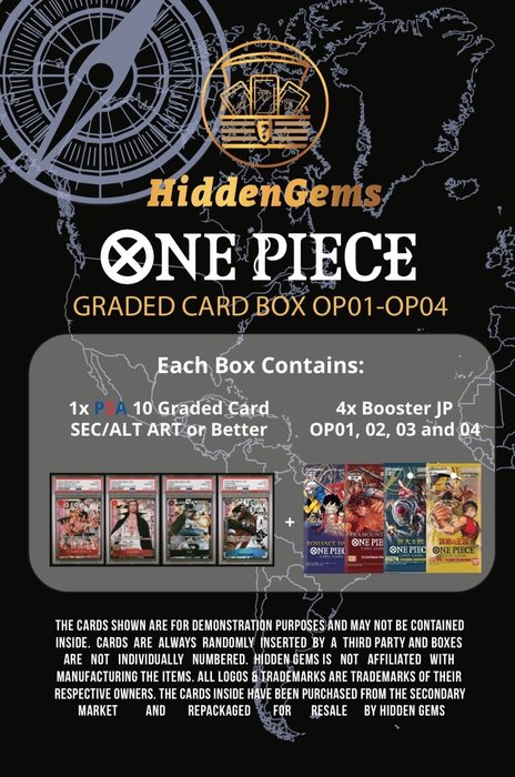 HiddenGems - 1 Sealed box - OP01-04 PSA 10 Graded Card Box + 4 Booster