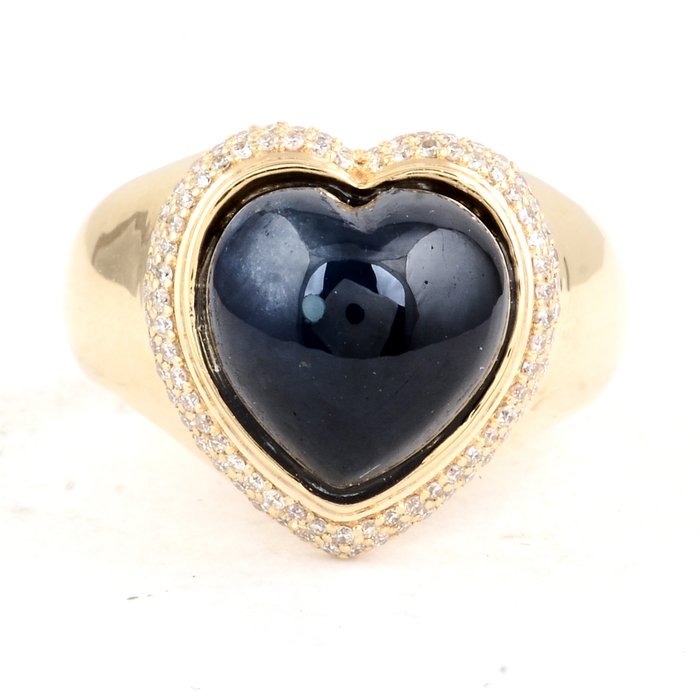 Ring - 14 karat Gulguld -  7.69ct. tw. Safir - Diamant