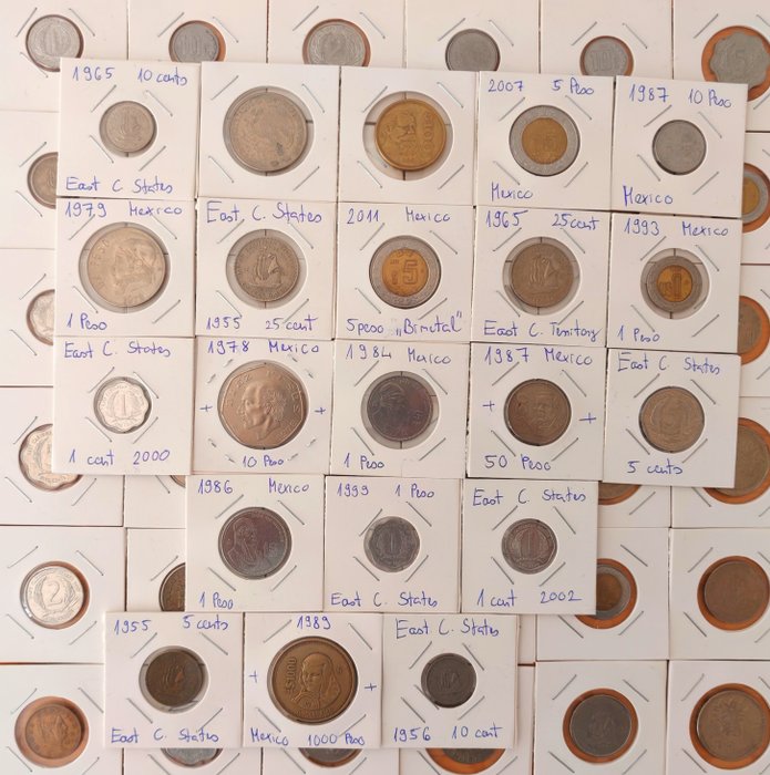 Mexico, Øst Caribiske Stater (Britisk Oversøisk Territorie). Collection of 57 Coins  (Ingen mindstepris)