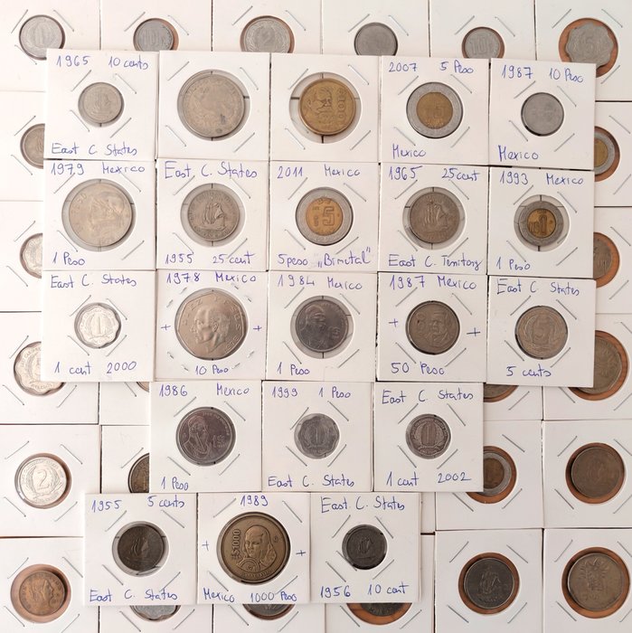 Mexico, Øst Caribiske Stater (Britisk Oversøisk Territorie). Collection of 57 Coins  (Ingen mindstepris)