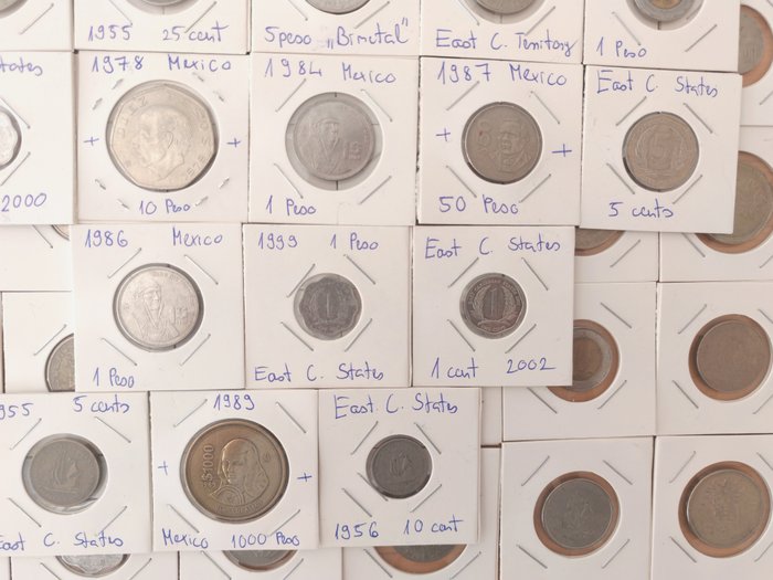 Mexico, Øst Caribiske Stater (Britisk Oversøisk Territorie). Collection of 57 Coins  (Ingen mindstepris)