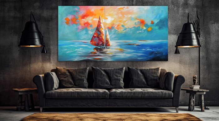 Monika Spiewak - Regatta - XXL -  on Frame - Ready to Hang - 100% Hand Painted