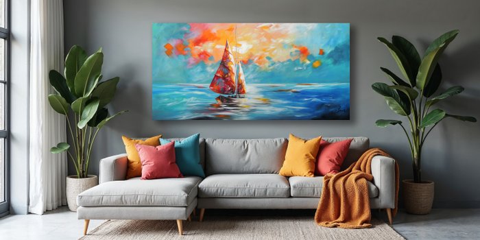 Monika Spiewak - Regatta - XXL -  on Frame - Ready to Hang - 100% Hand Painted