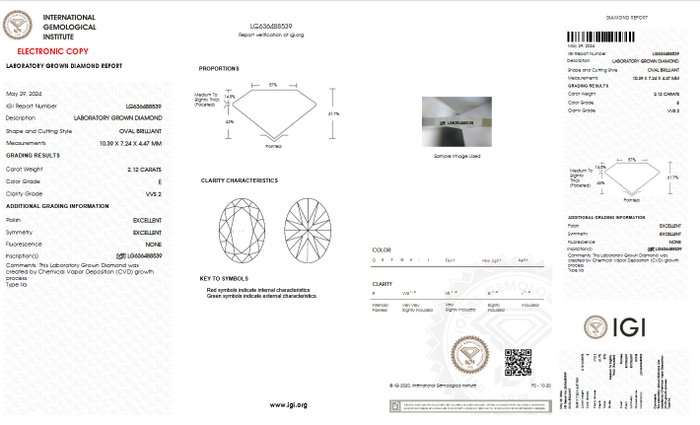 Ingen mindstepris - Halskæde med vedhæng - 14 karat Hvidguld -  2.12ct. tw. Diamant (Laboratoriedyrket) - E VVS2 IGI-certificeret