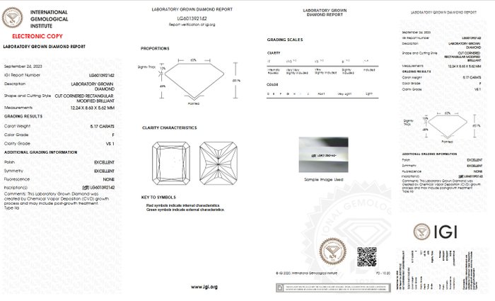 Ingen mindstepris - Halskæde med vedhæng - 14 karat Hvidguld -  5.17ct. tw. Diamant (Laboratoriedyrket) - F VS1 IGI