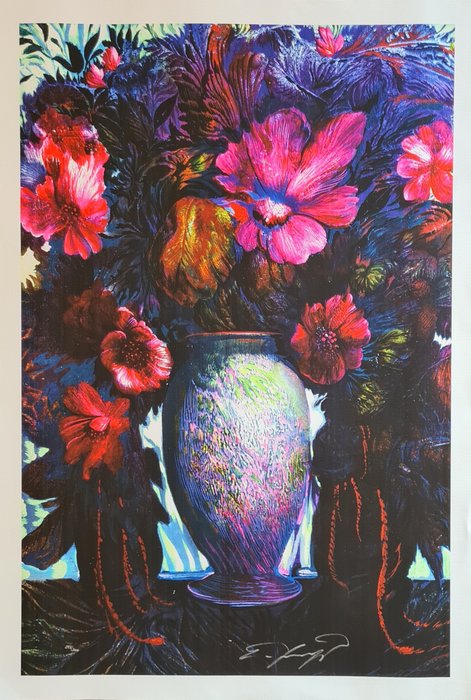 Ernst Fuchs (1930-2015) - Großes blaues Blumenbouquet