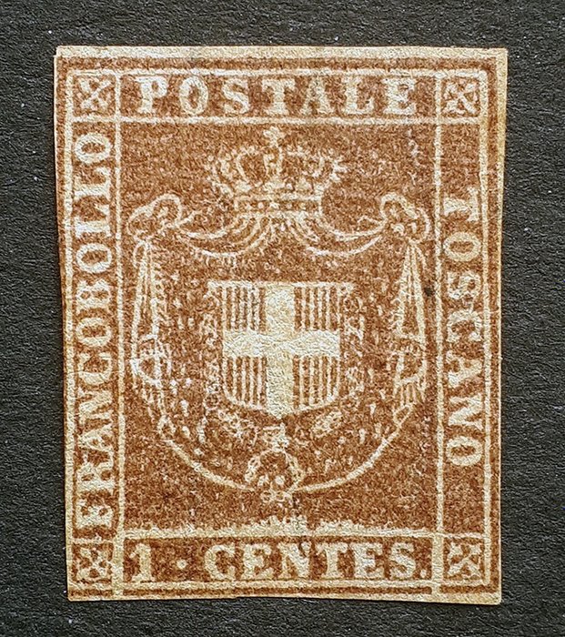 Antikke Italienske Stater - Toscana 1860 - Savoyens våbenskjold 1 cent violetbrun - Sassone N 20