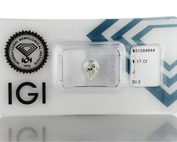 1 pcs Diamant  (Natur)  - 1.17 ct - Pære - J - SI2 - International Gemological Institute (IGI) - d30