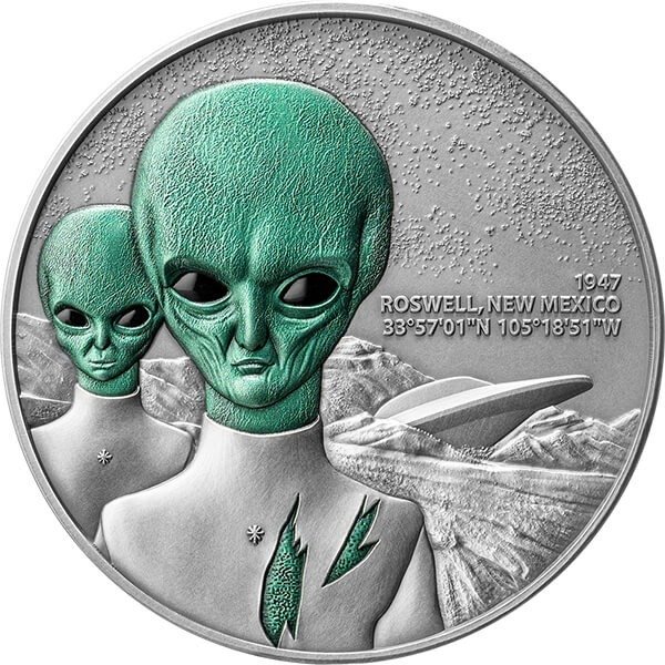 Cameroun. 2000 Francs 2024 Roswell UFO - Incident Interstellar Phenomena - Antique Finish, 2 Oz (.999)