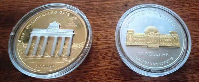 Cook-øerne, Nauru. 1 Dollar / 10 Dollars Silver Proof 2003 Skulpturmünze European Monuments - Germany -  Deutscher Reichstag, 1 Oz (.999) /  (Ingen mindstepris)