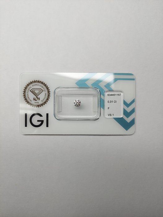 1 pcs Diamant  (Natur)  - 031 ct - Rund - F - VS1 - International Gemological Institute (IGI)