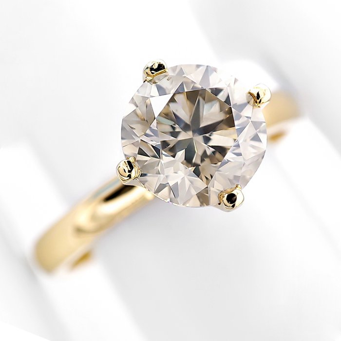 Ring - 14 karat Gulguld -  1.52ct. tw. Grøn Diamant (Naturfarvet)