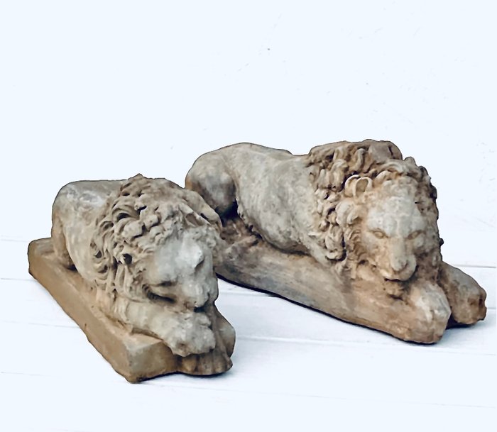 Skulptur, Coppia leoni Canova 30 cm - 10 cm - Sten