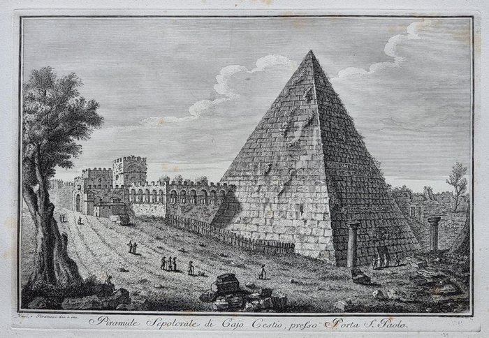 Giuseppe Vasi (1710-1782) - Giovanni Battista Piranesi (1720-1778) - Piramide Sepolcrale di Cajo Cestio - Roma