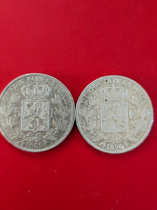 Belgien. Leopold 2.. 5 Francs 1869 /1876 (6 stuks)  (Ingen mindstepris)