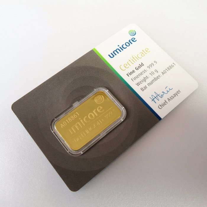 10 gram - Guld 999 - Umicore, Belgium - Forseglet  Med certifikat