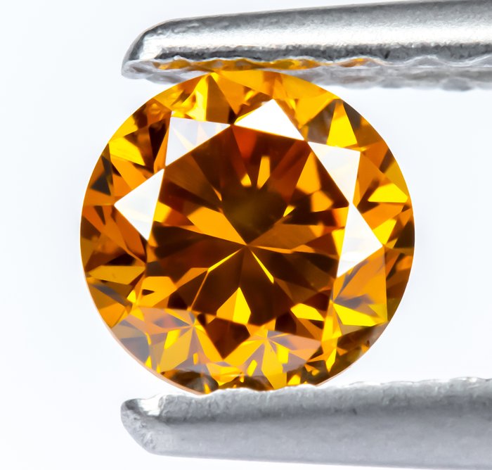 Ingen mindstepris - 1 pcs Diamant  (Naturfarvet)  - 0.38 ct - Rund - Fancy deep Gullig Orange - SI1 - Gem Report Antwerp (GRA)