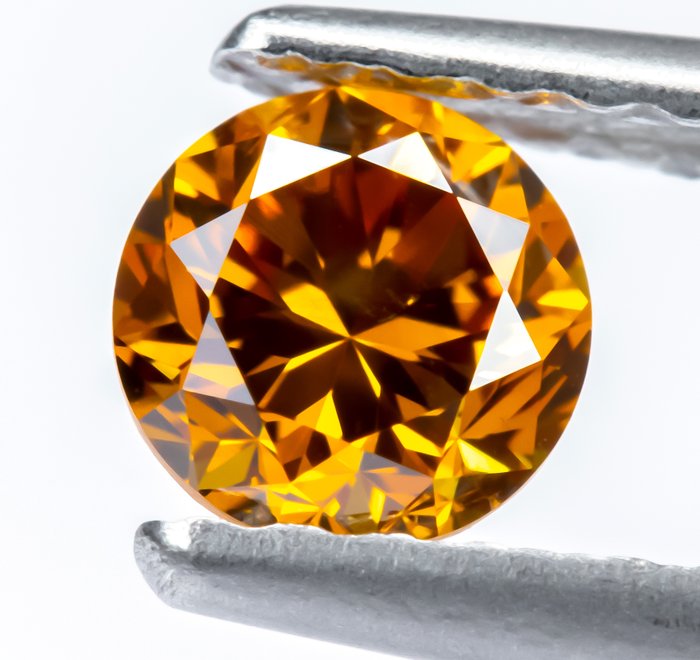 Ingen mindstepris - 1 pcs Diamant  (Naturfarvet)  - 0.38 ct - Rund - Fancy deep Gullig Orange - SI1 - Gem Report Antwerp (GRA)